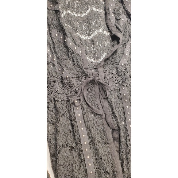 Rebellion Girls BLACK STUDDED LACE FAUX SUEDE CARDIGAN DUSTER Size Small‎ - Picture 5 of 8
